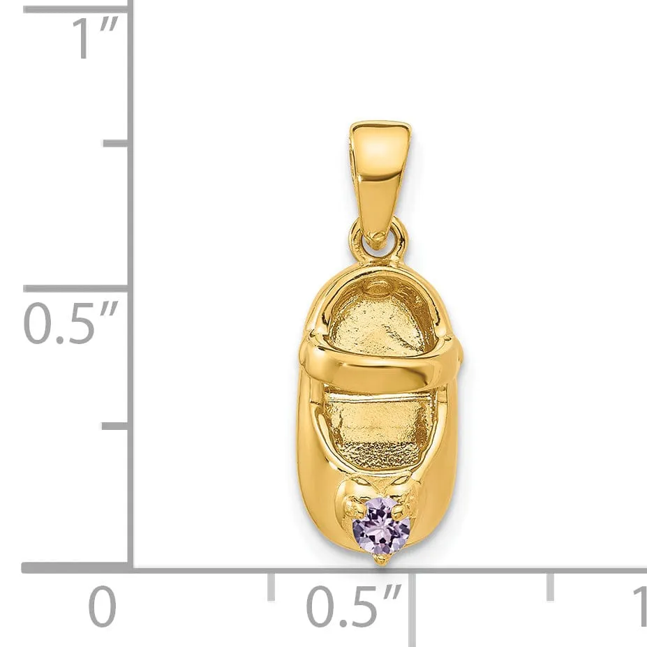 14k Yellow Gold White Stone 3D Baby Shoe Charm