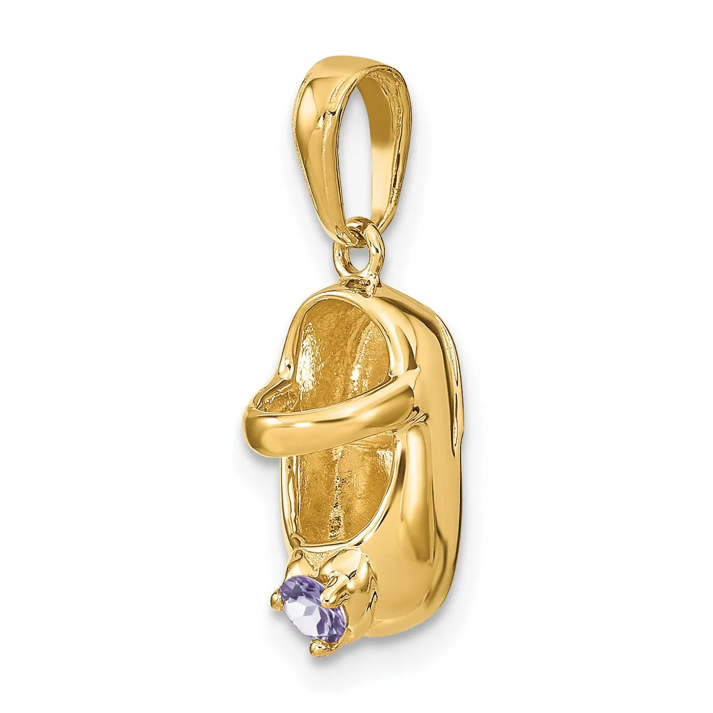 14k Yellow Gold White Stone 3D Baby Shoe Charm