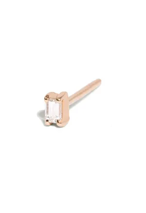 2mm White Diamond Baguette Single Stud Earring
