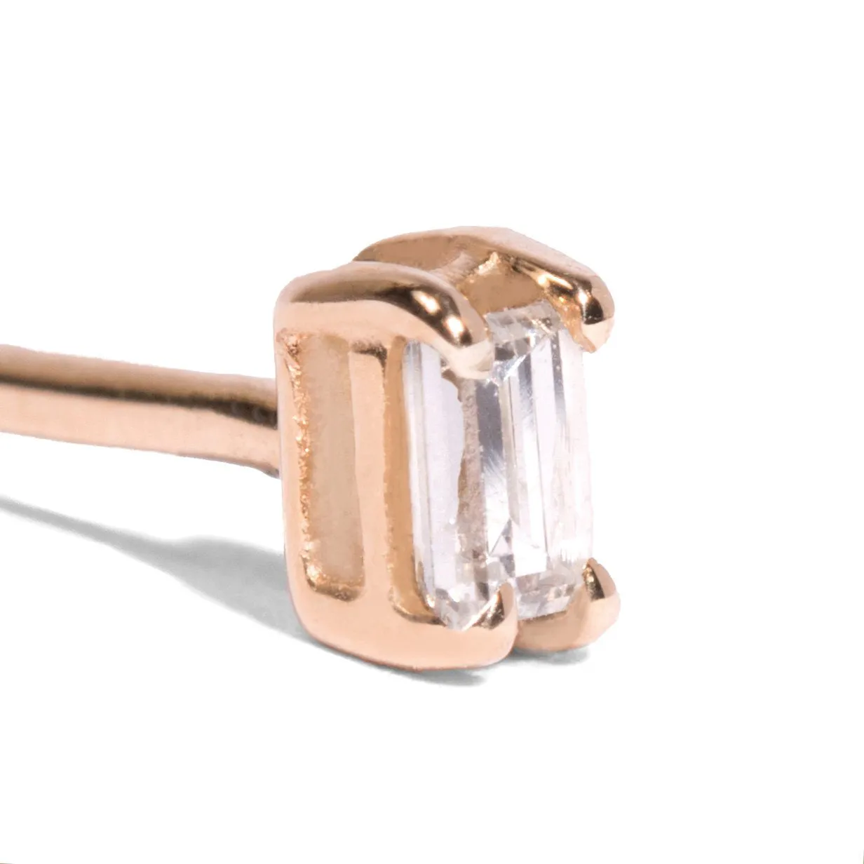 2mm White Diamond Baguette Single Stud Earring