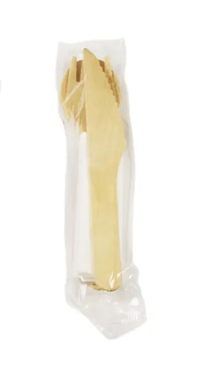 6" Combo Birch Disposable Utensil Set Wrapped   Napkin (case)