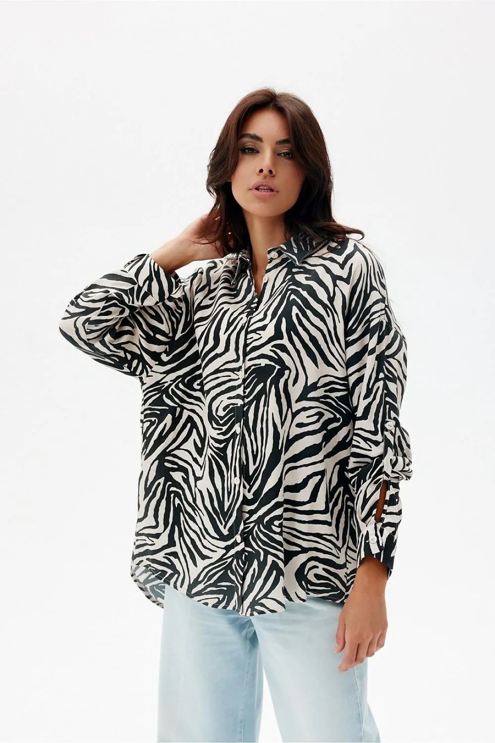 Animal Patterned Gathered Back Shirt