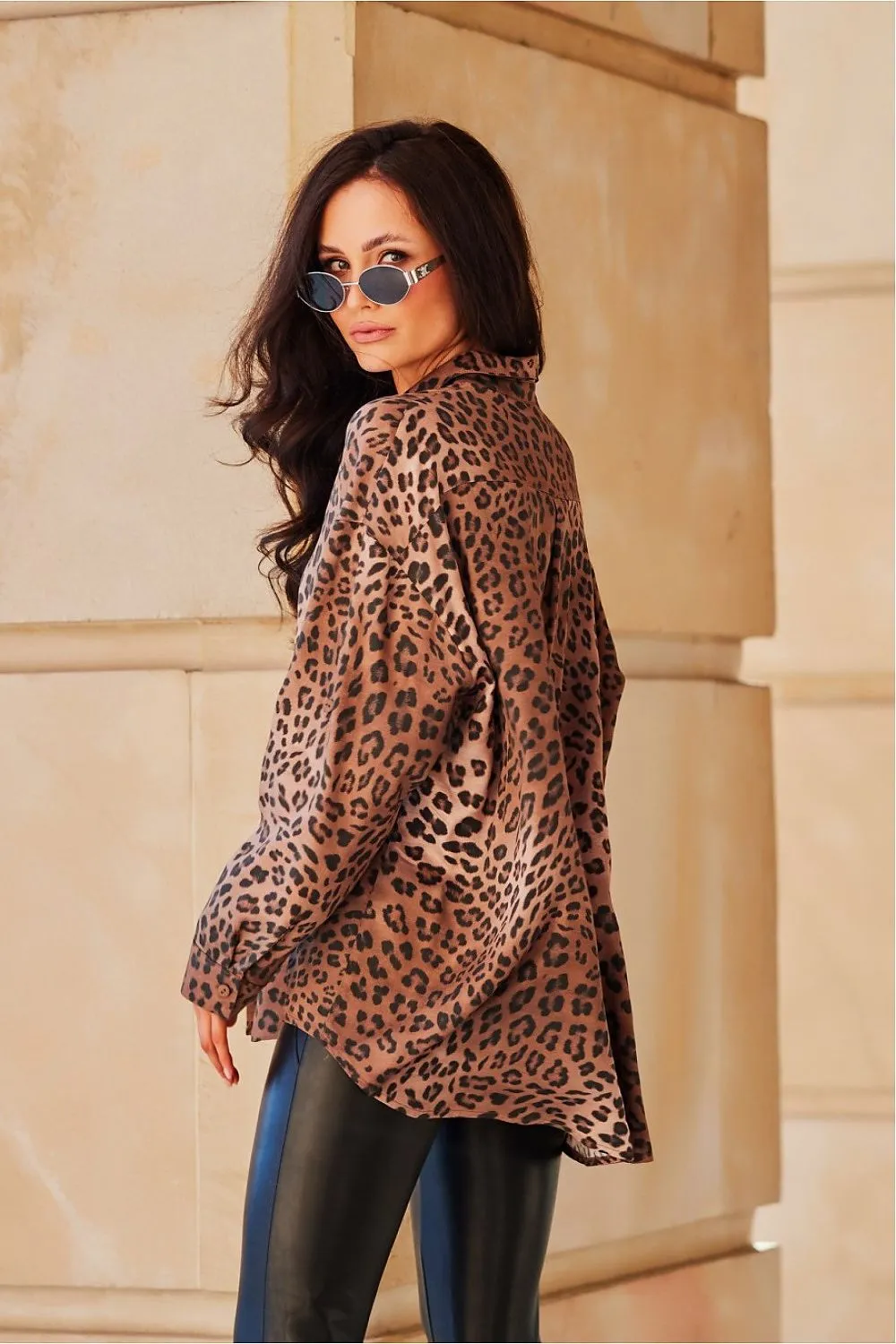 Animal Patterned Gathered Back Shirt