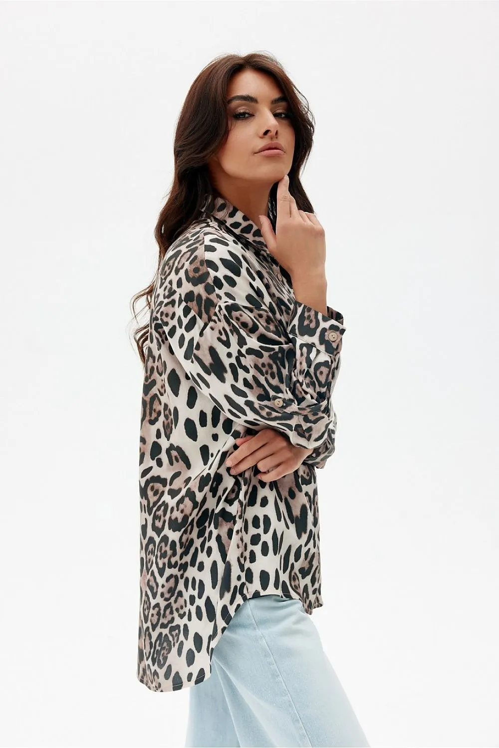 Animal Patterned Gathered Back Shirt