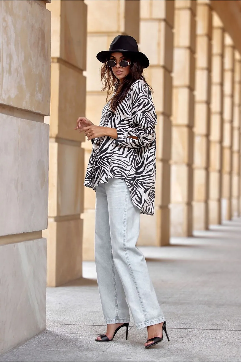 Animal Patterned Gathered Back Shirt