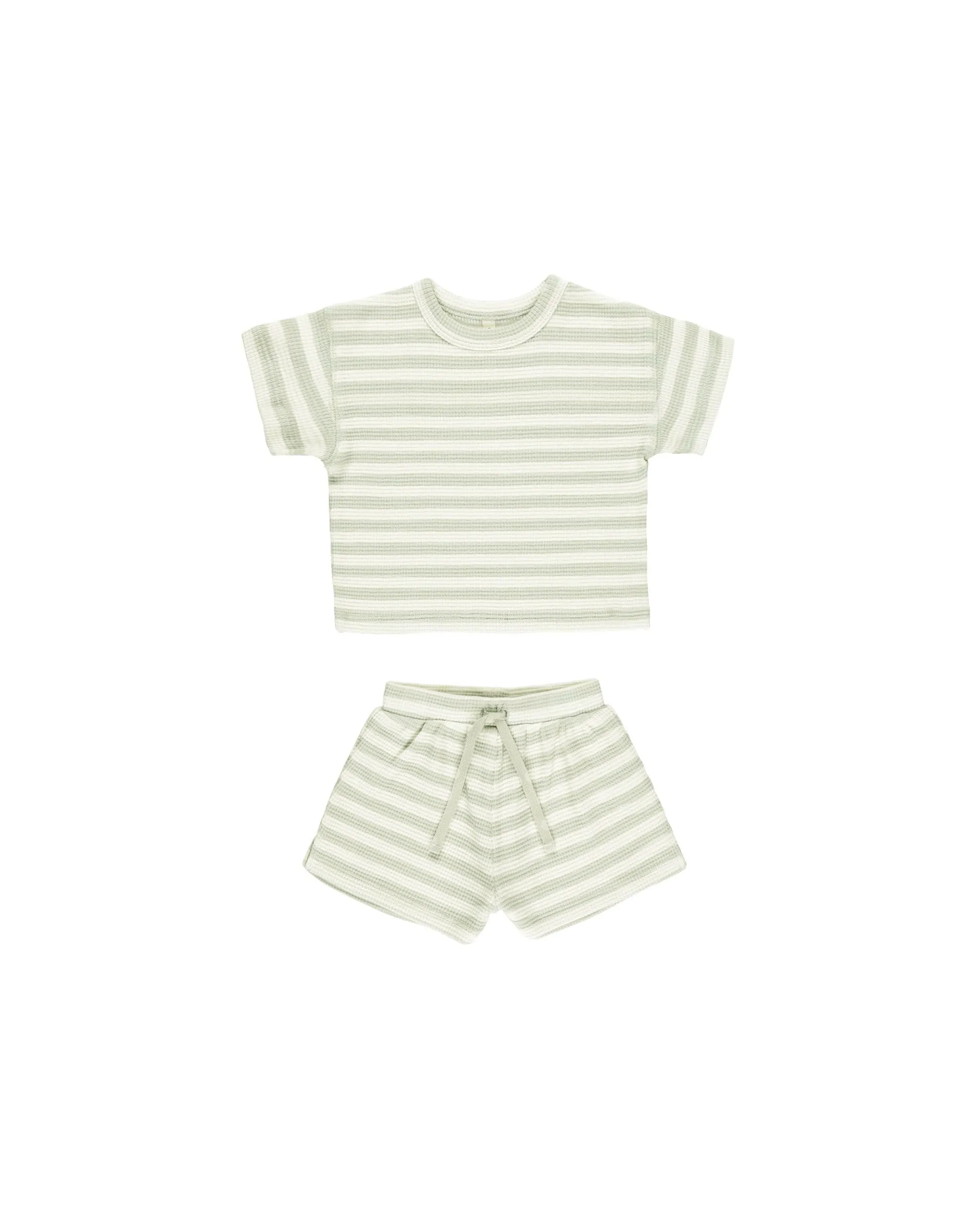 Baby Boys Sets | Waffle Tee and Shorts - Mint Stripe | Quincy Mae