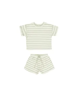 Baby Boys Sets | Waffle Tee and Shorts - Mint Stripe | Quincy Mae