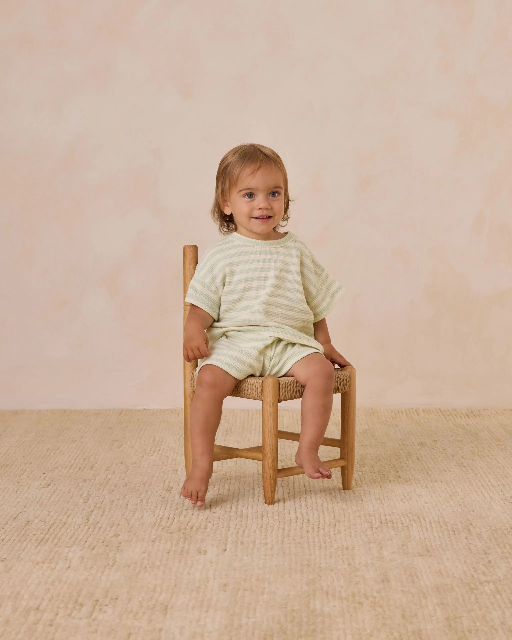Baby Boys Sets | Waffle Tee and Shorts - Mint Stripe | Quincy Mae