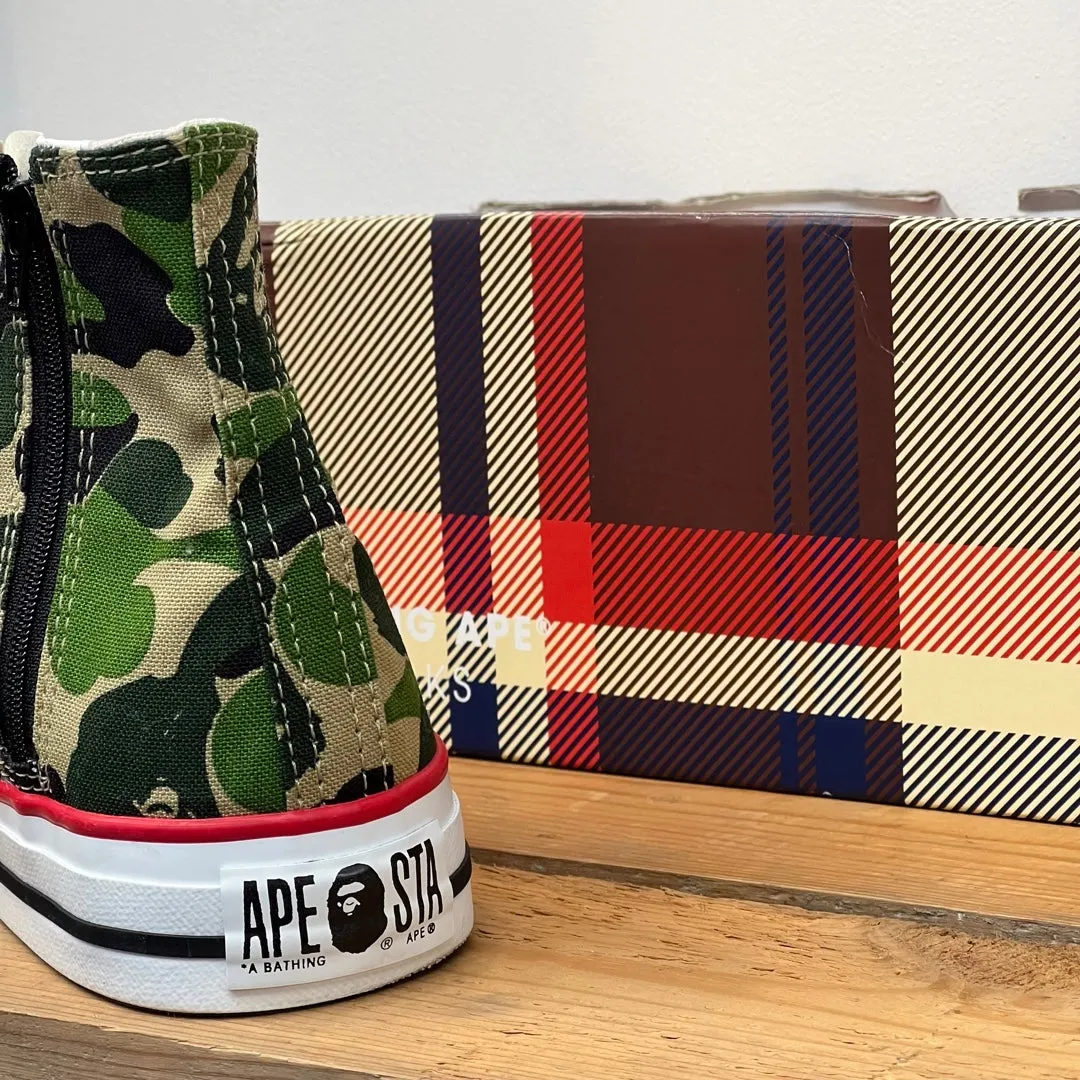 BAPE x Converse Shark Trainers in green camo