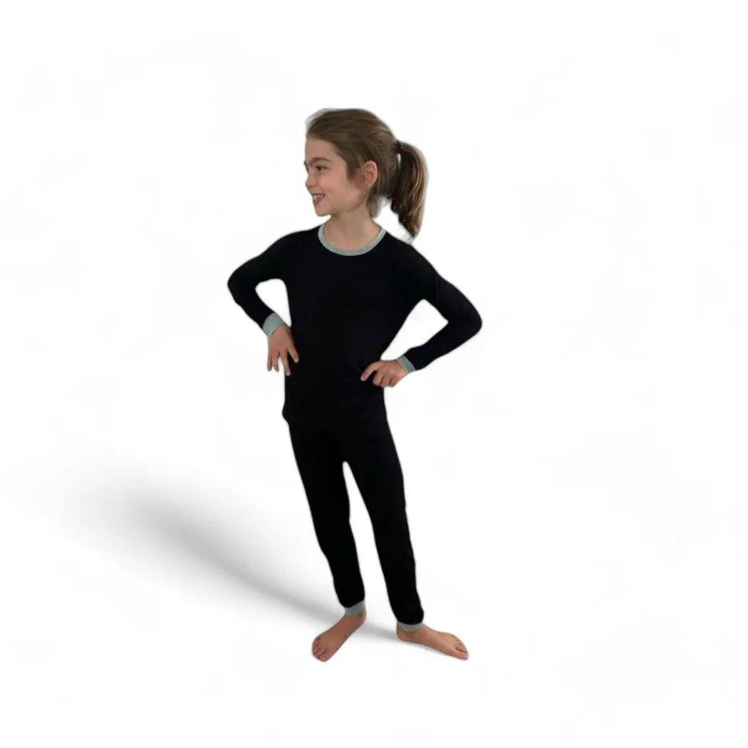 Black   Mint Trim Kids Bamboo PJs