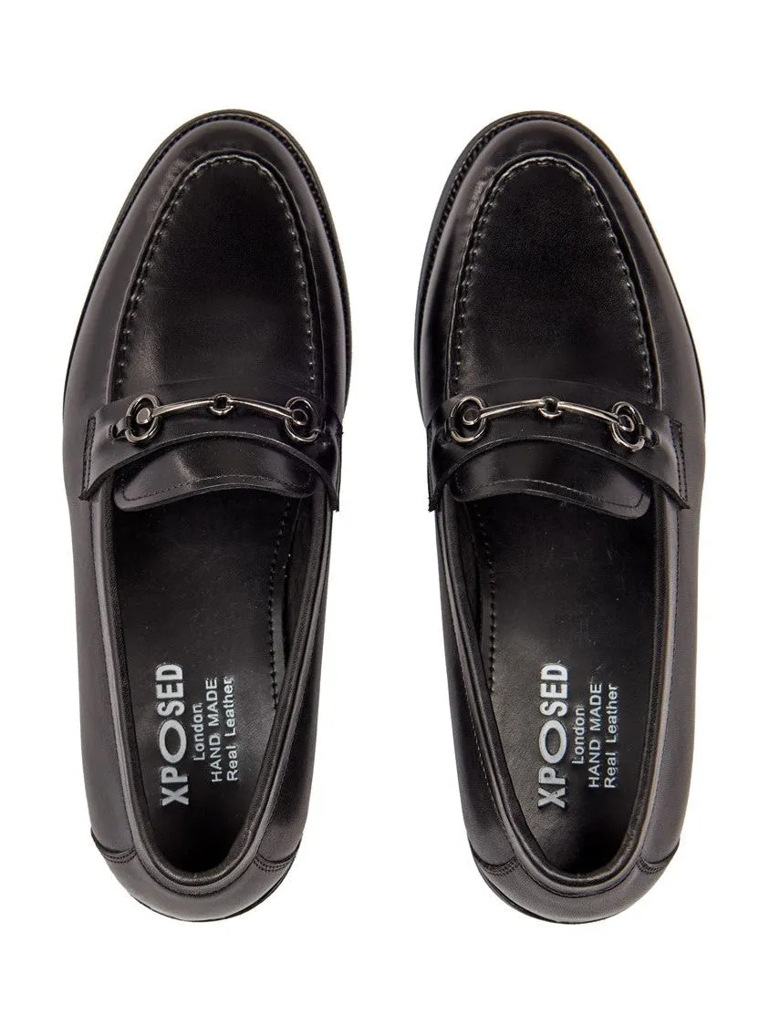 BLACK SNAFFLE BUCKLE LEATHER SHOES