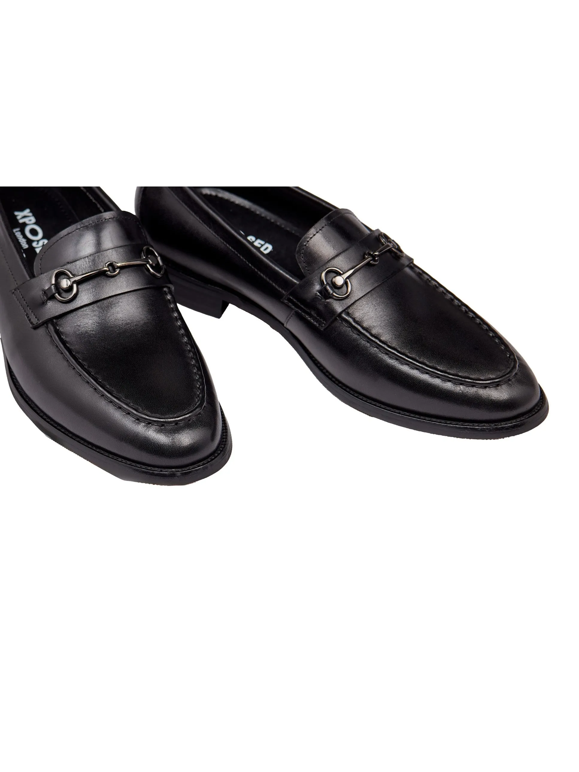 BLACK SNAFFLE BUCKLE LEATHER SHOES