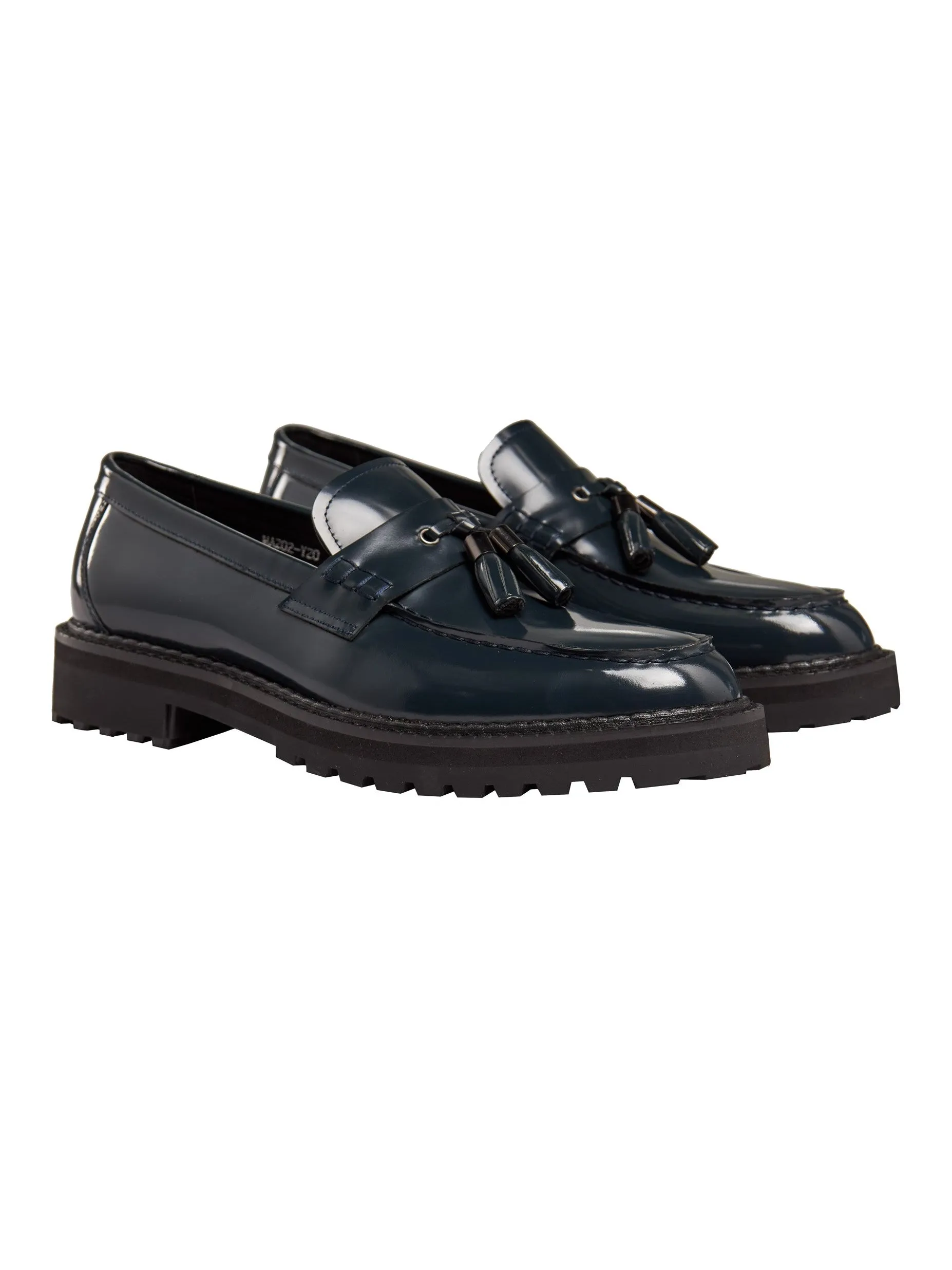 BLUE PATENT LEATHER TASSEL LOAFERS
