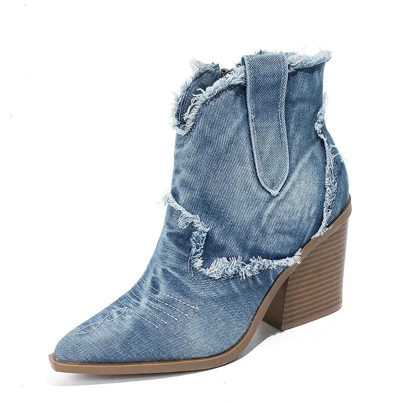 Boots Retro Style Fashion Cowboy Denim