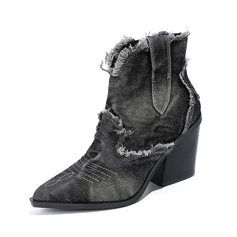 Boots Retro Style Fashion Cowboy Denim