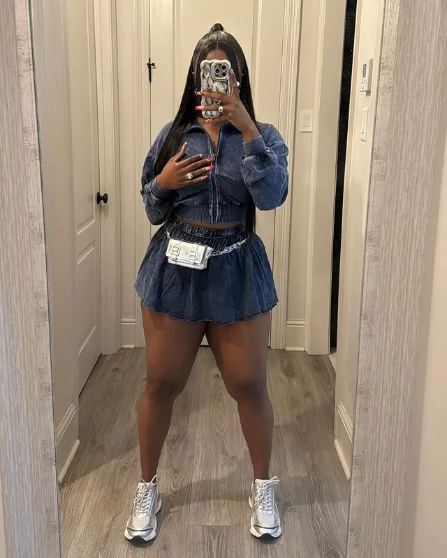 Casual Stretch Two-Piece Set with Zip-Up Jacket and Skater Skirt