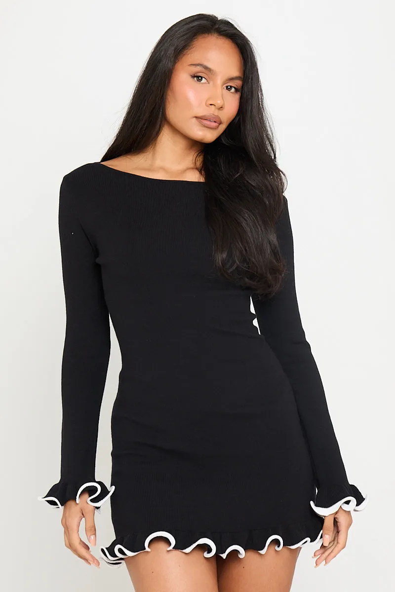 Contrast Trim Ruffle Mini Dress | Sleek & Playful | Flirty Elegance