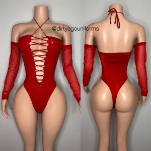 Croc print latex bandeau bodysuit