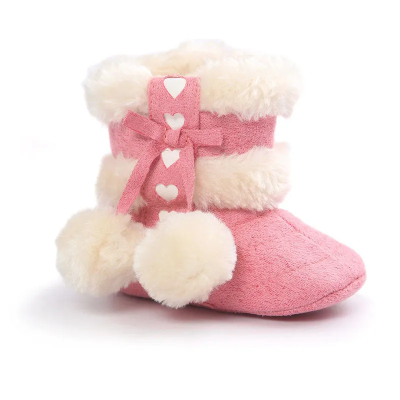 Cute Ball Winter Boots Fashion Soft Bottom Baby Moccasin Baby First Walkers Baby Warm Boots Non-slip Boots for Baby Girls