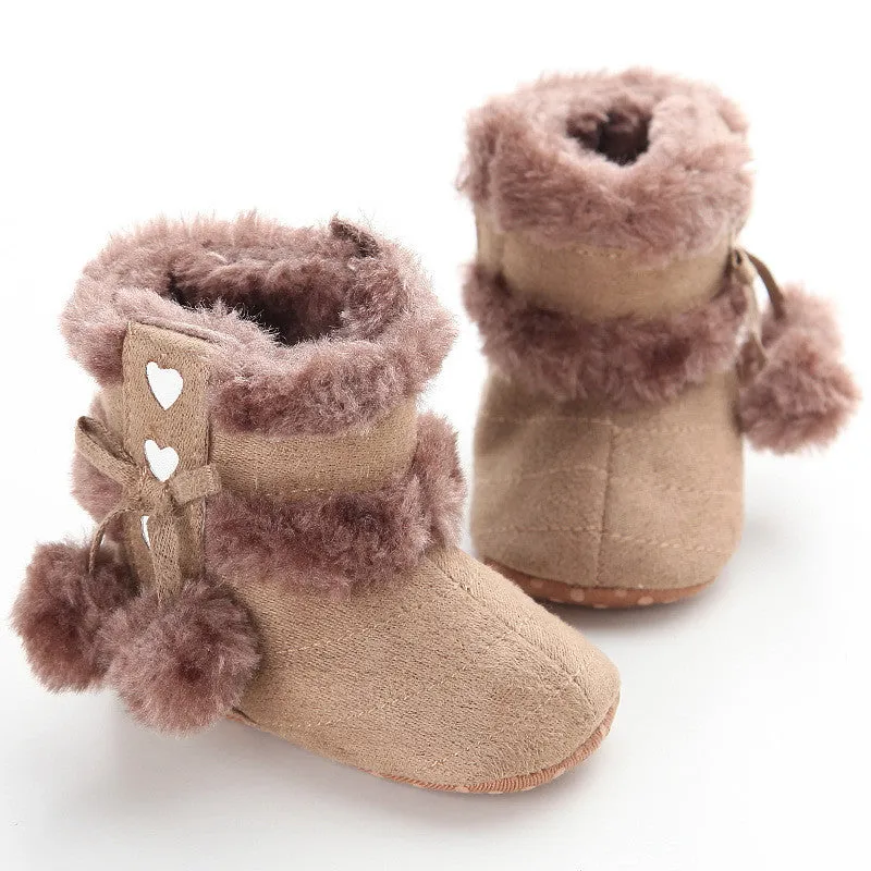 Cute Ball Winter Boots Fashion Soft Bottom Baby Moccasin Baby First Walkers Baby Warm Boots Non-slip Boots for Baby Girls