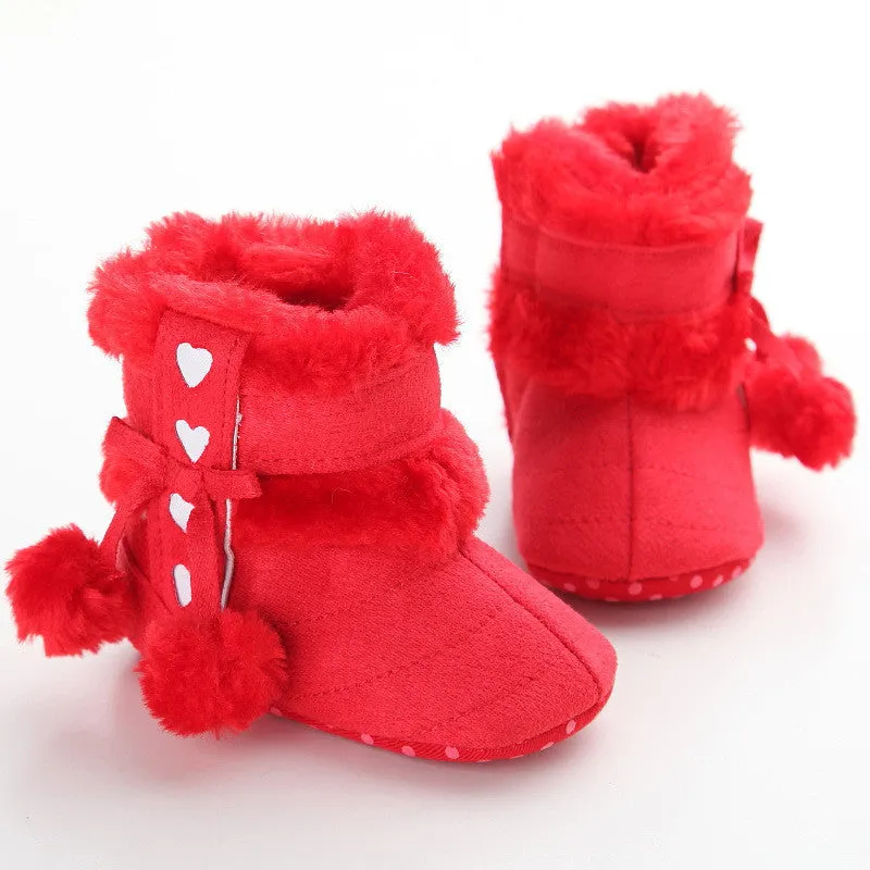 Cute Ball Winter Boots Fashion Soft Bottom Baby Moccasin Baby First Walkers Baby Warm Boots Non-slip Boots for Baby Girls