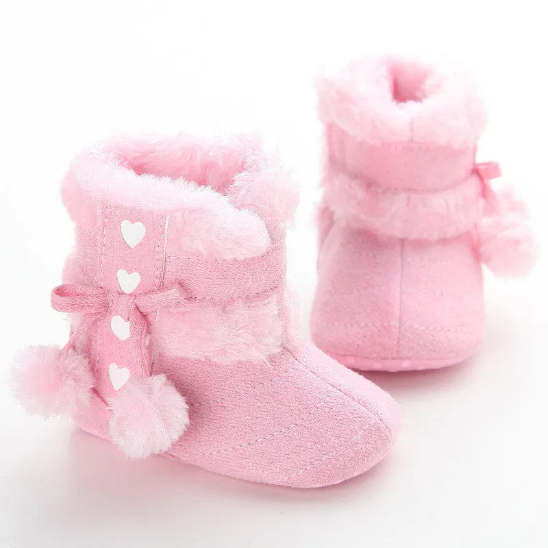 Cute Ball Winter Boots Fashion Soft Bottom Baby Moccasin Baby First Walkers Baby Warm Boots Non-slip Boots for Baby Girls