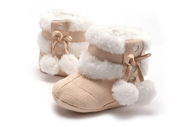 Cute Ball Winter Boots Fashion Soft Bottom Baby Moccasin Baby First Walkers Baby Warm Boots Non-slip Boots for Baby Girls