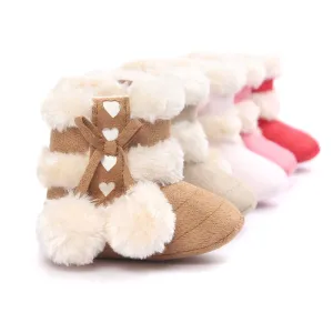 Cute Ball Winter Boots Fashion Soft Bottom Baby Moccasin Baby First Walkers Baby Warm Boots Non-slip Boots for Baby Girls