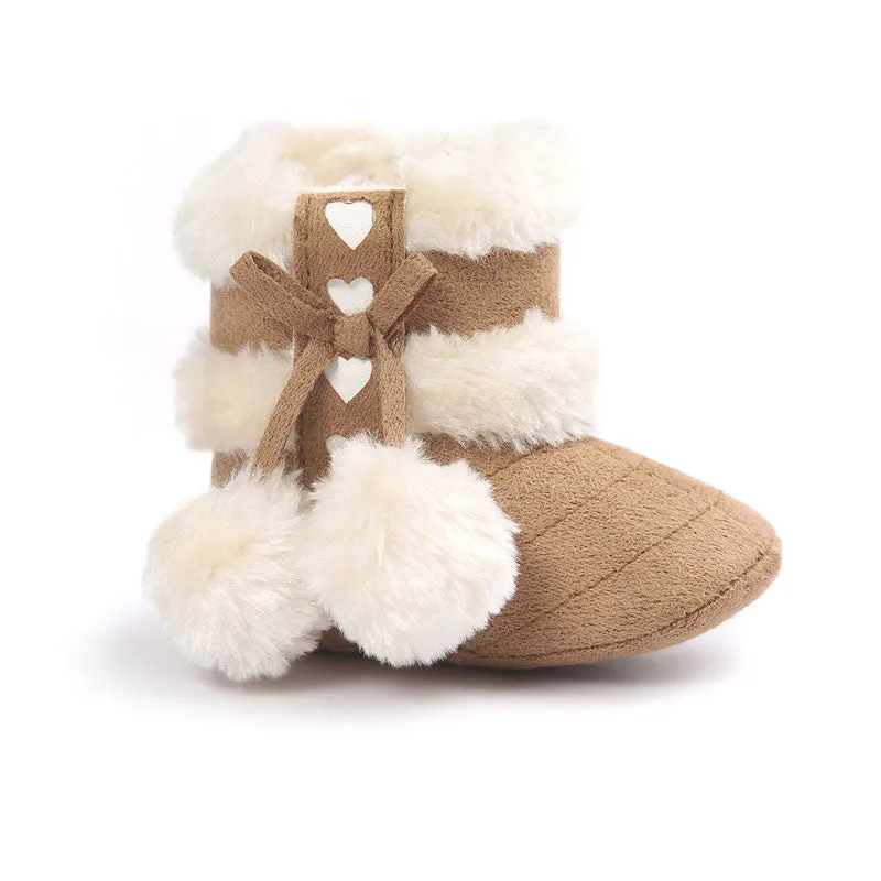 Cute Ball Winter Boots Fashion Soft Bottom Baby Moccasin Baby First Walkers Baby Warm Boots Non-slip Boots for Baby Girls