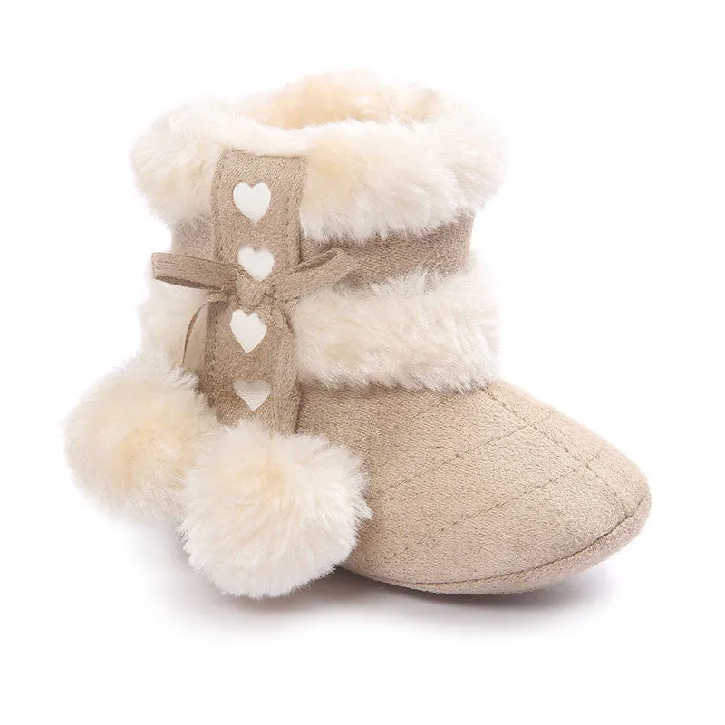 Cute Ball Winter Boots Fashion Soft Bottom Baby Moccasin Baby First Walkers Baby Warm Boots Non-slip Boots for Baby Girls