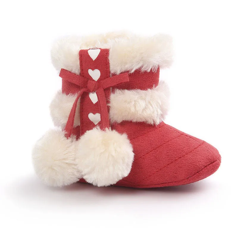 Cute Ball Winter Boots Fashion Soft Bottom Baby Moccasin Baby First Walkers Baby Warm Boots Non-slip Boots for Baby Girls