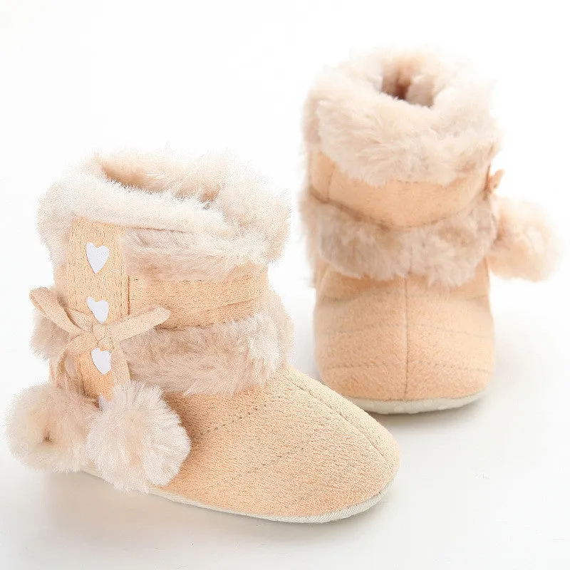 Cute Ball Winter Boots Fashion Soft Bottom Baby Moccasin Baby First Walkers Baby Warm Boots Non-slip Boots for Baby Girls