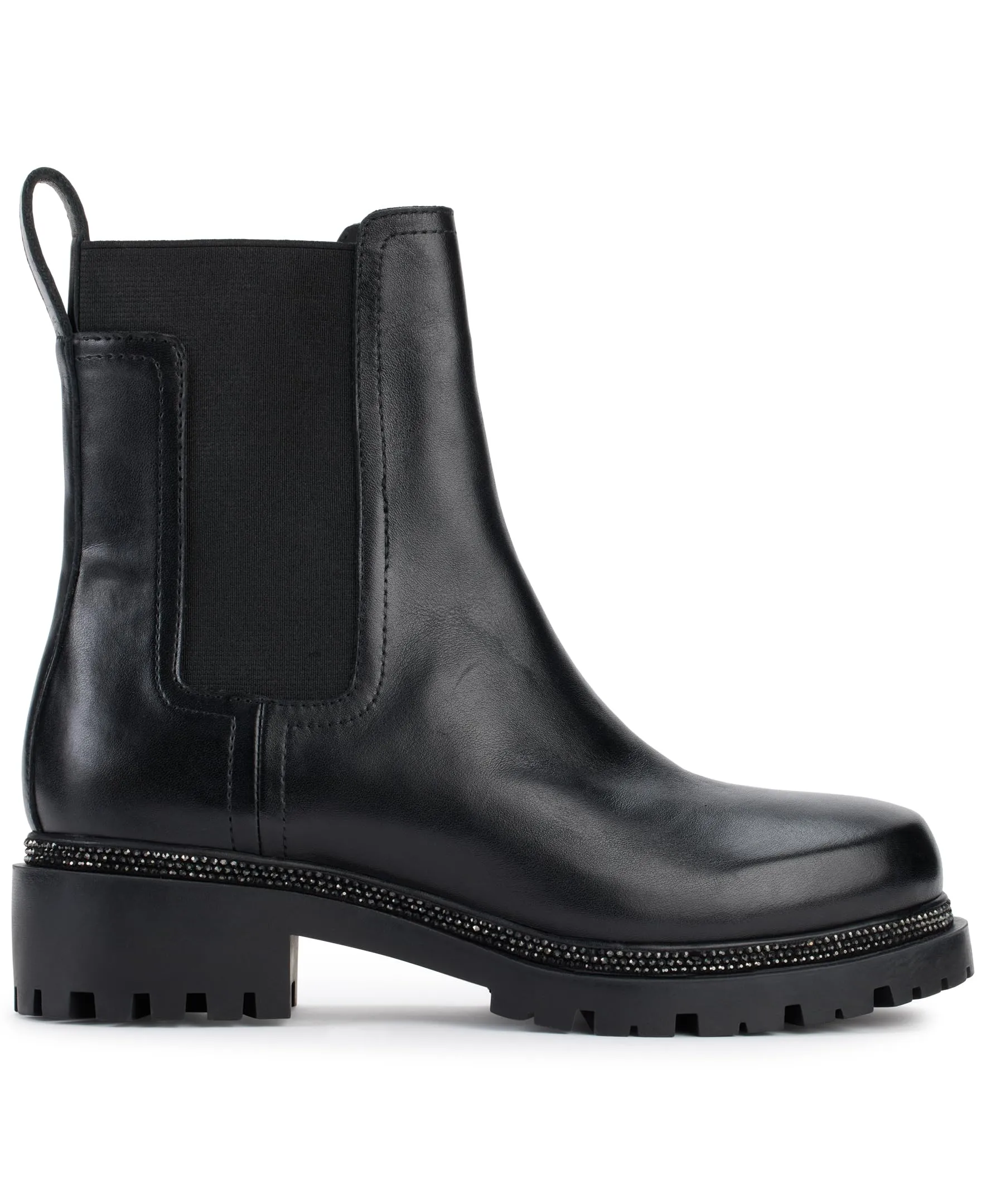 DKNY Women's Smooth Lug Sole Leather Boot Fashion, Black, 7.5