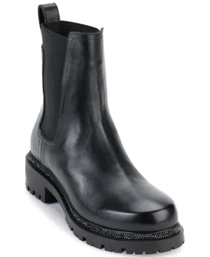 DKNY Women's Smooth Lug Sole Leather Boot Fashion, Black, 7.5