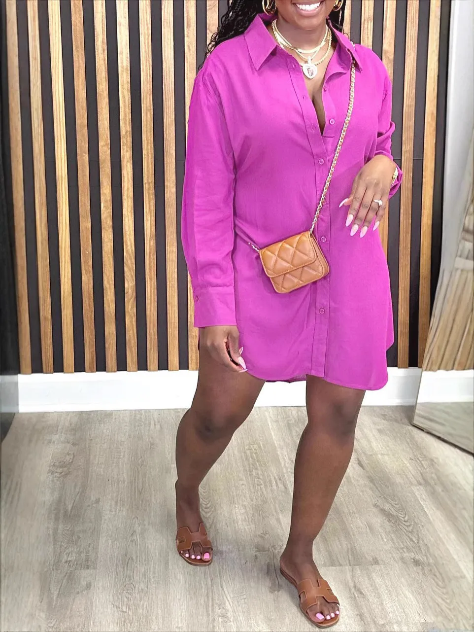 Effortless Casual Long-Sleeve Button-Up Shirt Dress