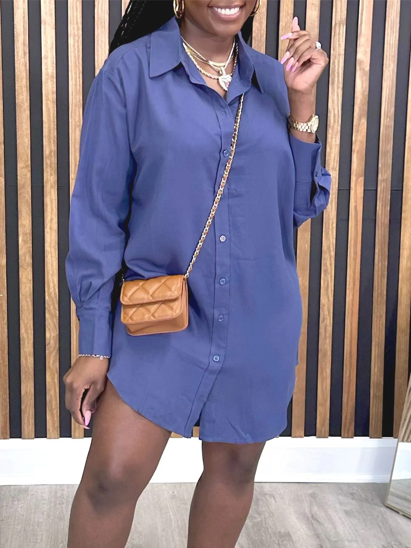Effortless Casual Long-Sleeve Button-Up Shirt Dress