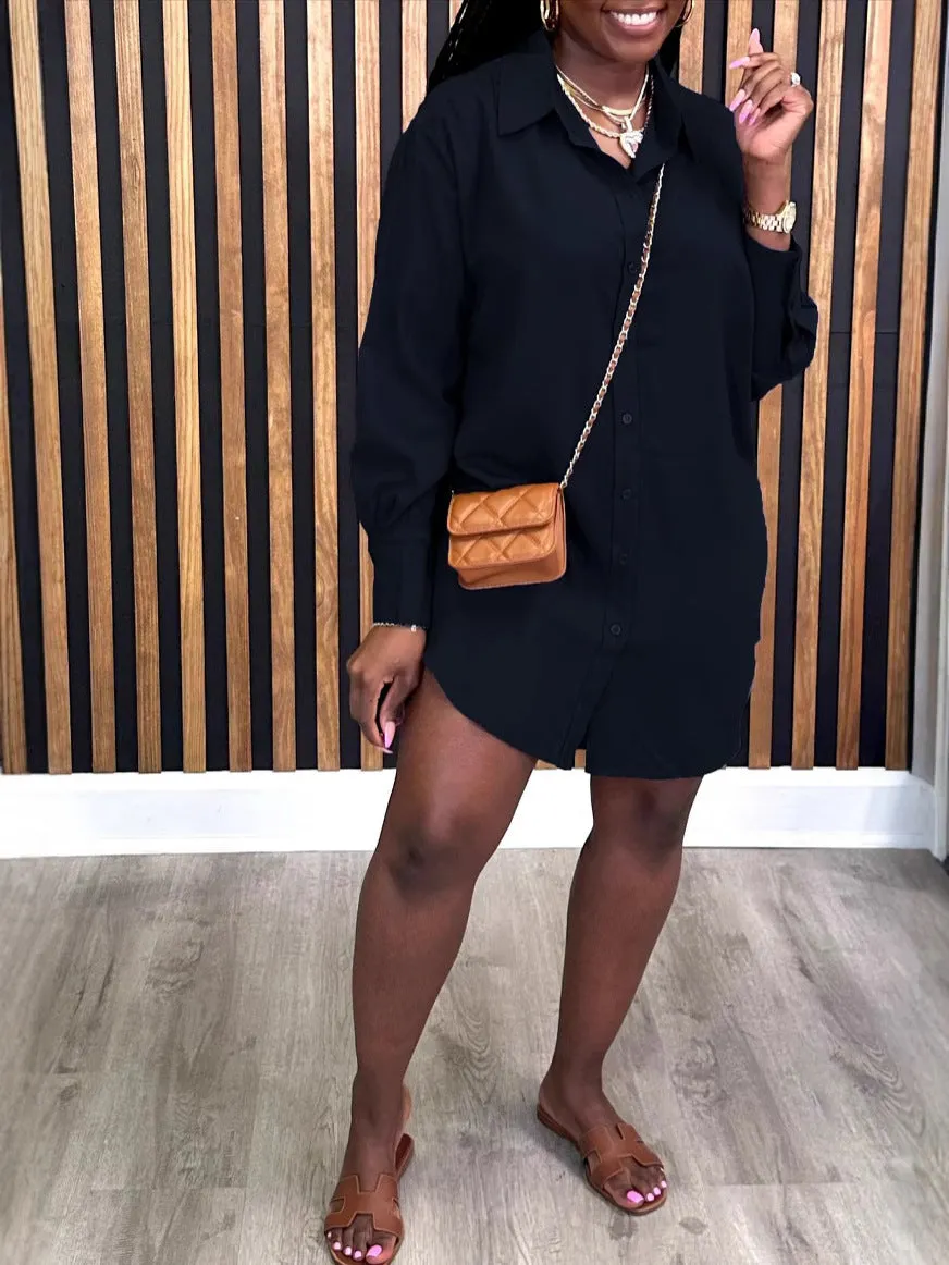 Effortless Casual Long-Sleeve Button-Up Shirt Dress