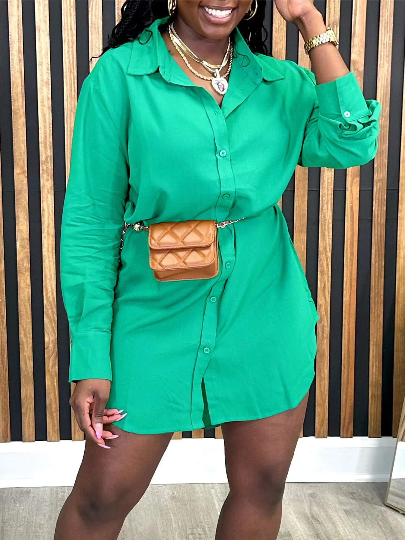 Effortless Casual Long-Sleeve Button-Up Shirt Dress