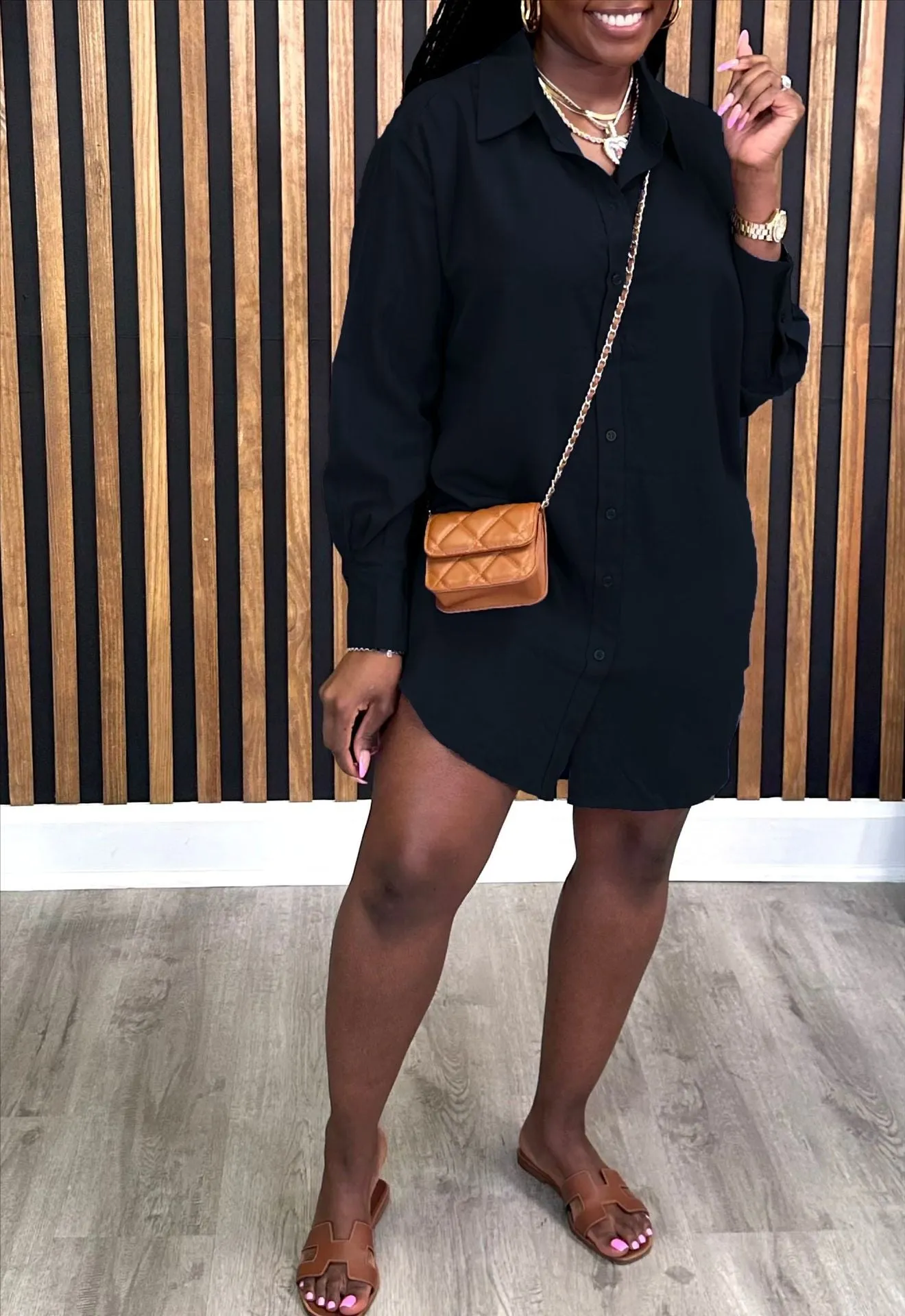 Effortless Casual Long-Sleeve Button-Up Shirt Dress