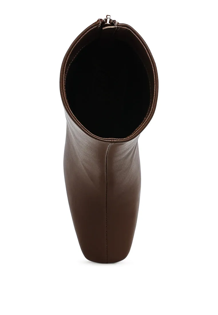 Faux Leather Square Toe Ankle Boots By RAG