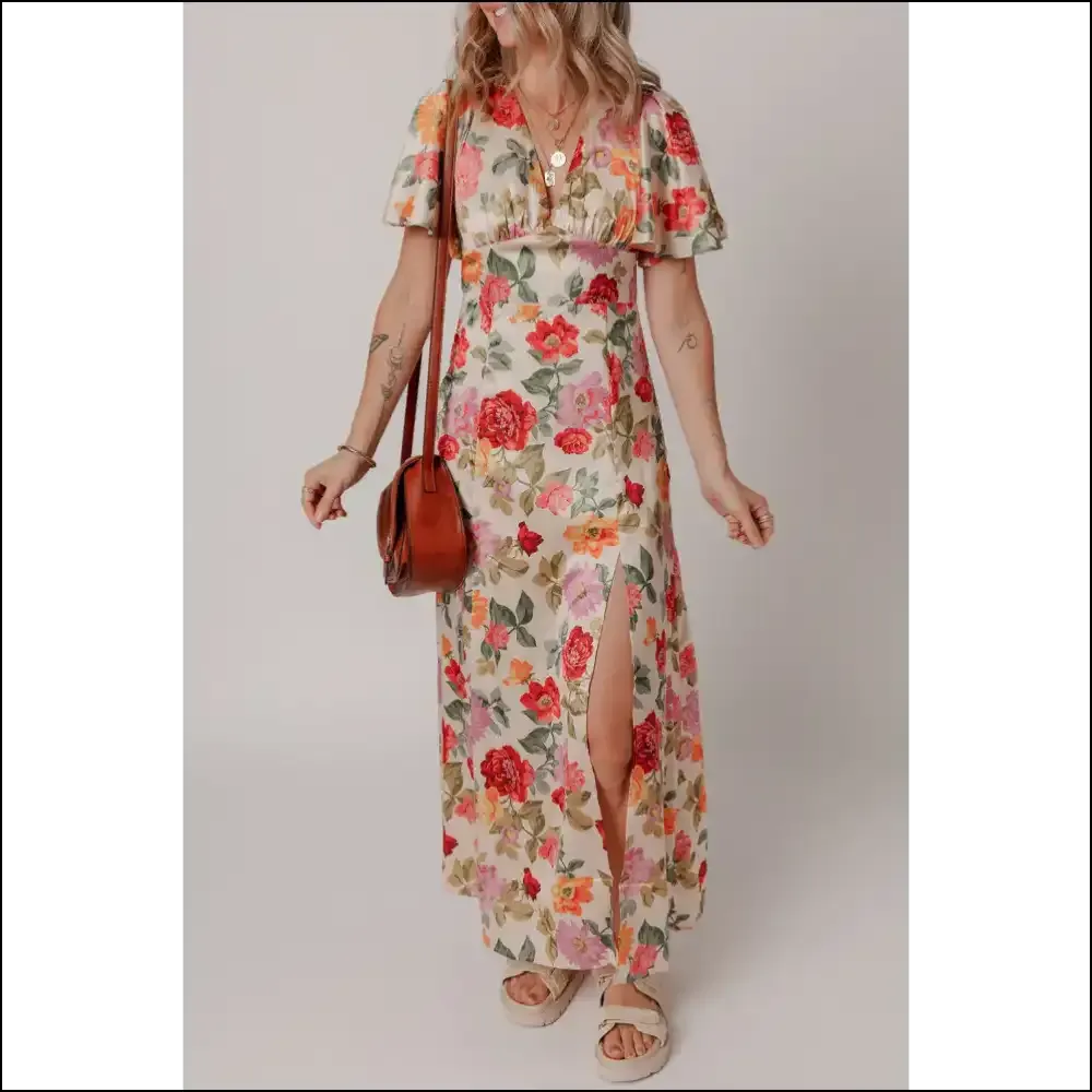 Floral v Neck Slit Maxi Dress: so Comfy, Youll  Live in It! Needful Things