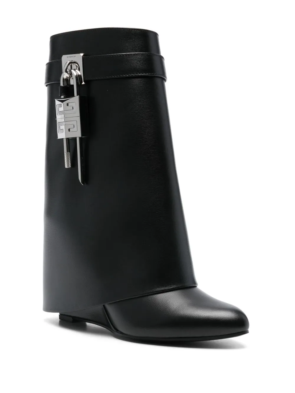 Givenchy Shark lock-embellished glossed-leather ankle boots