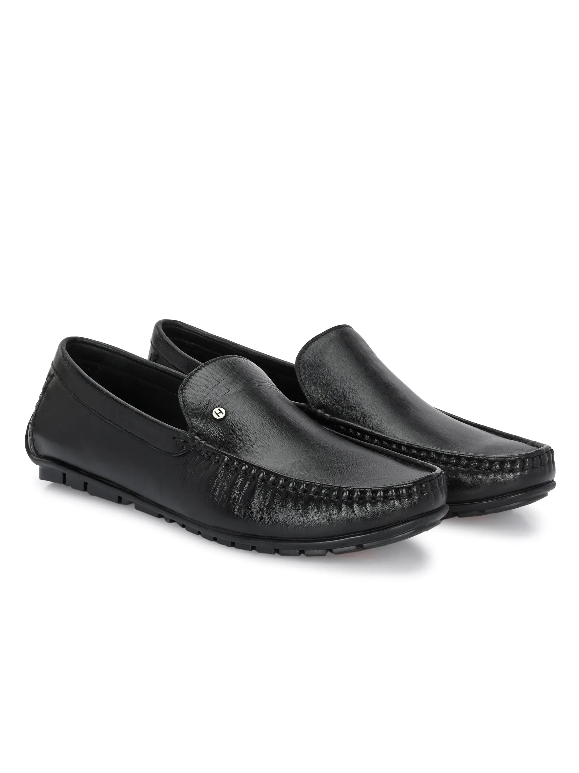 Hitz Men's Black Leather Casual loafers