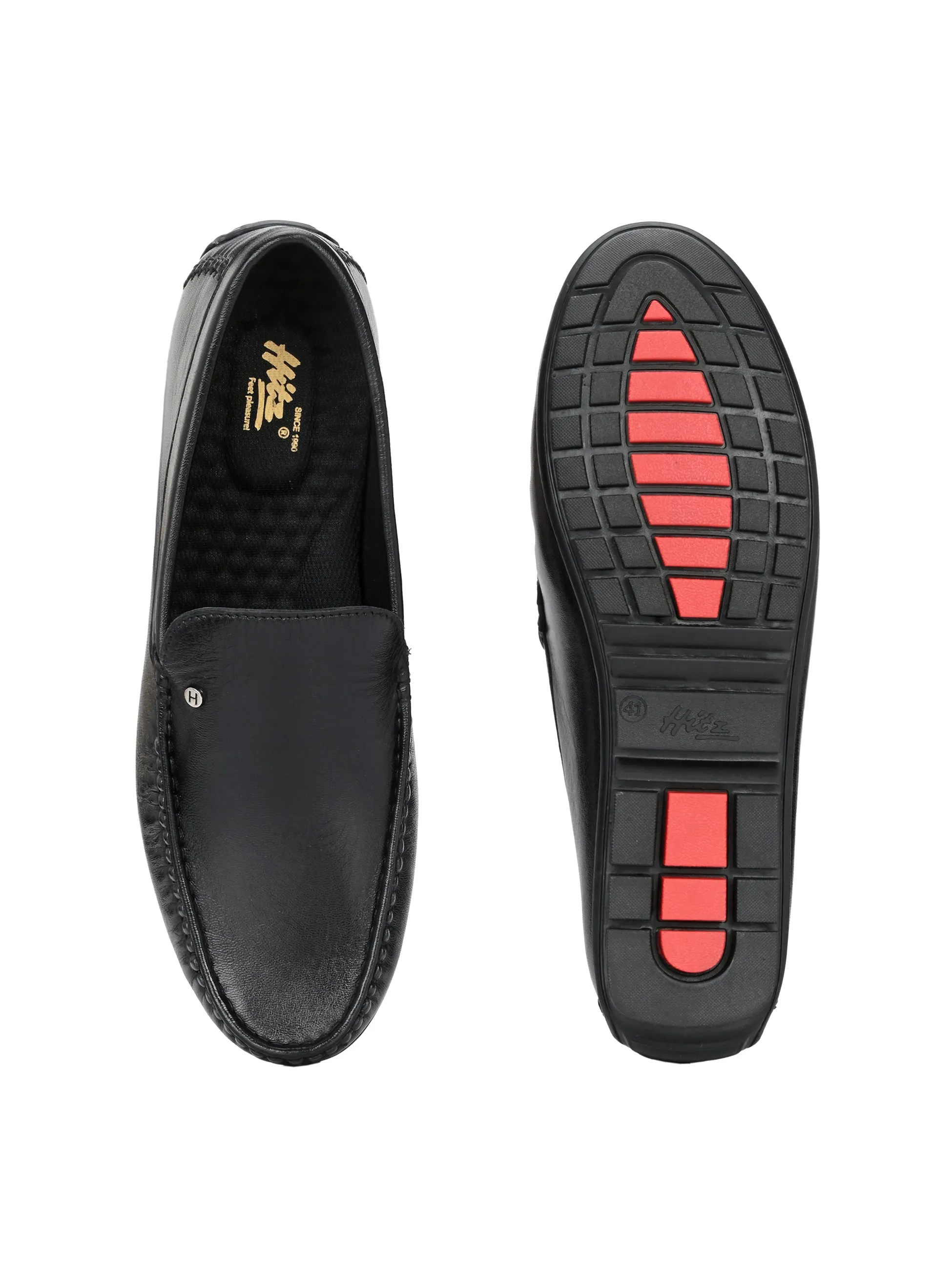 Hitz Men's Black Leather Casual loafers