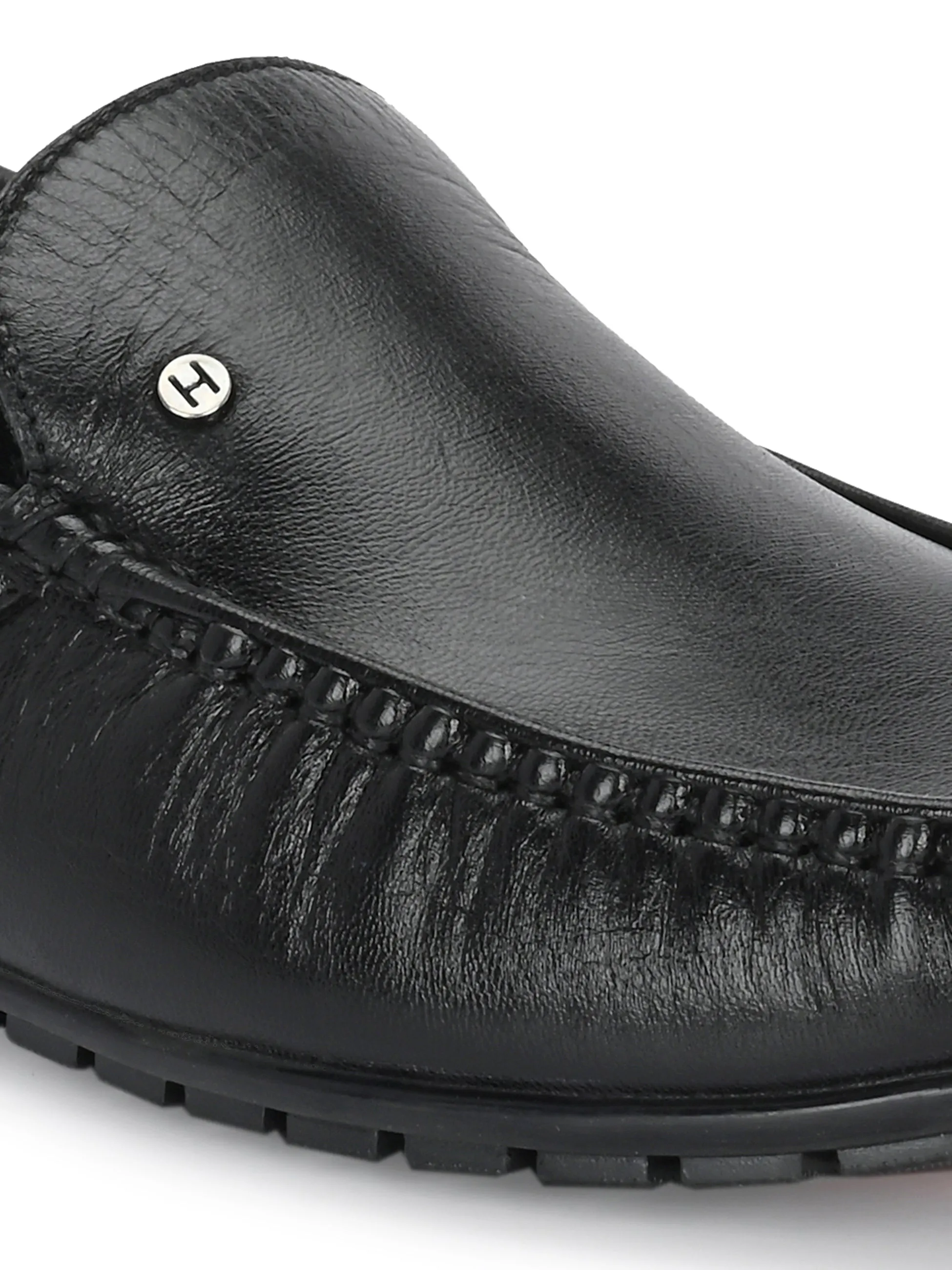 Hitz Men's Black Leather Casual loafers