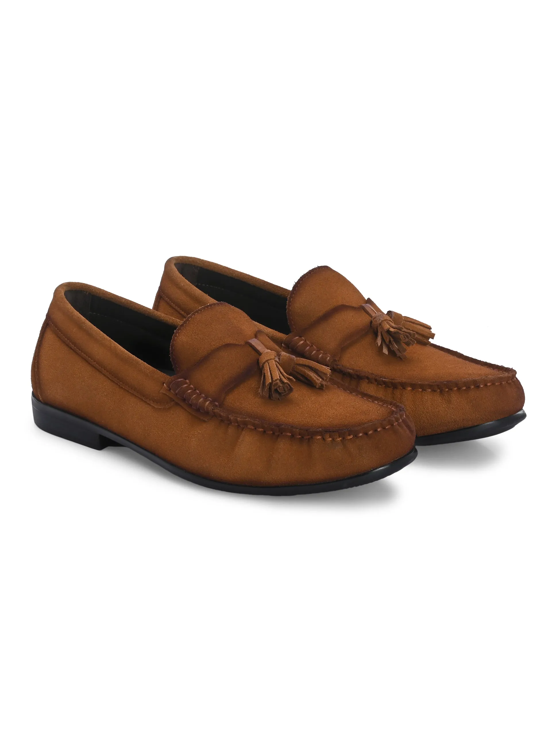 HITZ Men's Tan Leather Casual Loafers