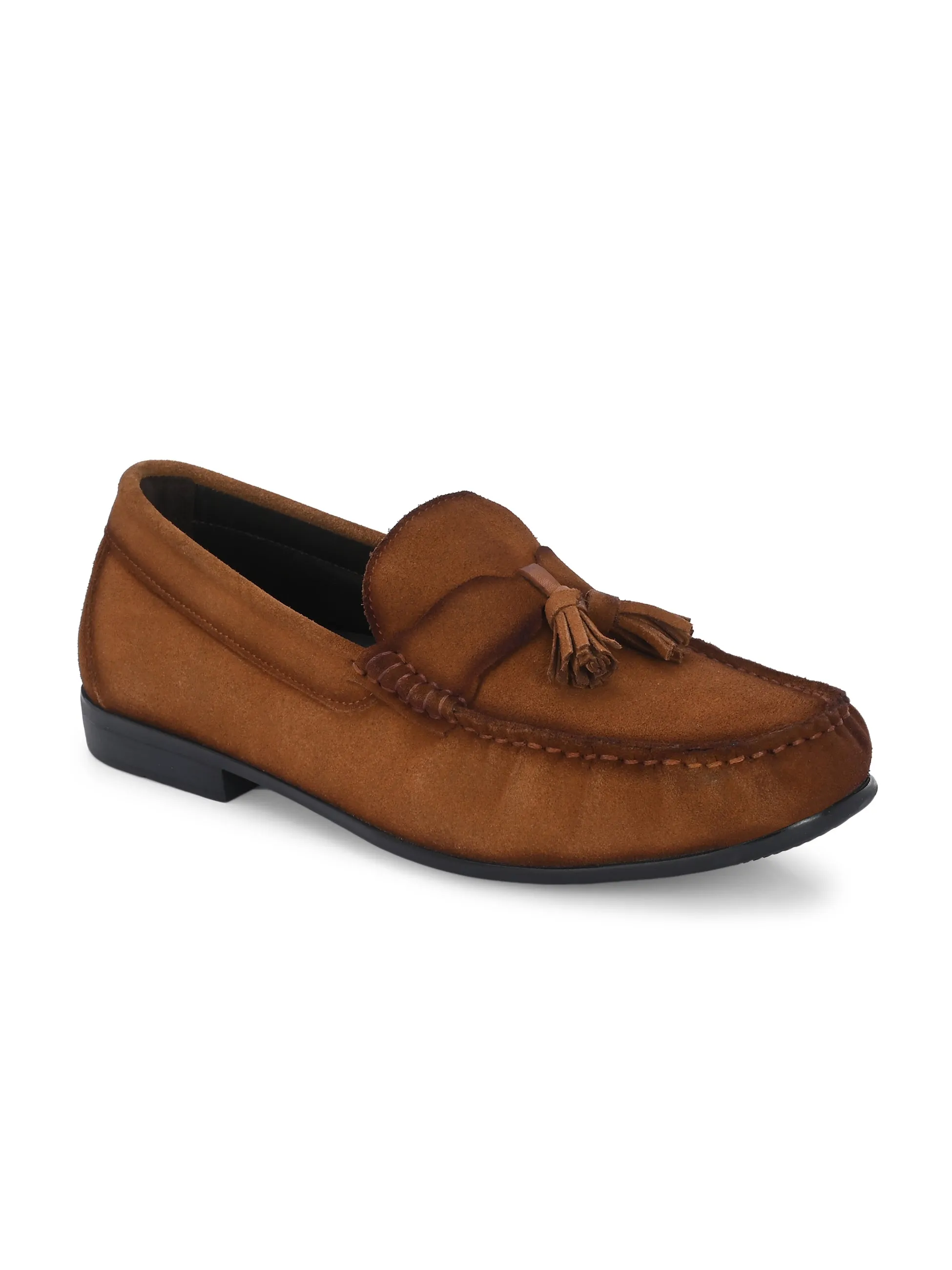 HITZ Men's Tan Leather Casual Loafers