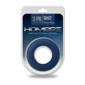 Hombre Snug-Fit Silicone Thick C-Rings - 3 Pack - Navy