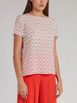 Jacquard Print Keyhole Back Blouse
