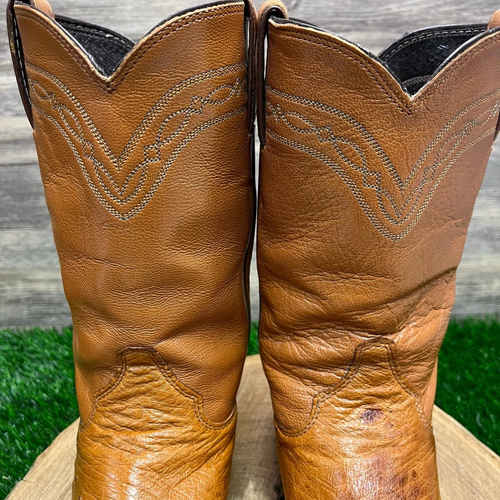 Justin Women - Size 6.5B - Vintage Cognac Smooth Ostrich Cowboy Boots L3021
